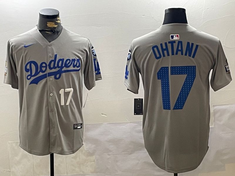 Men Los Angeles Dodgers #17 Ohtani Grey Game 2024 Nike MLB Jersey style 11209